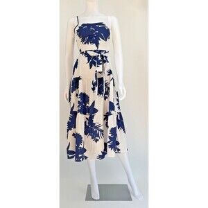 Women's Blue White Floral Open Back Maxi Dress Size M Medium
